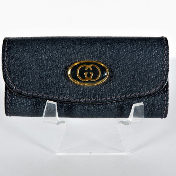 GUCCI Vintage Blue Leather Tri-fold Keychain - Picture 1 of 5